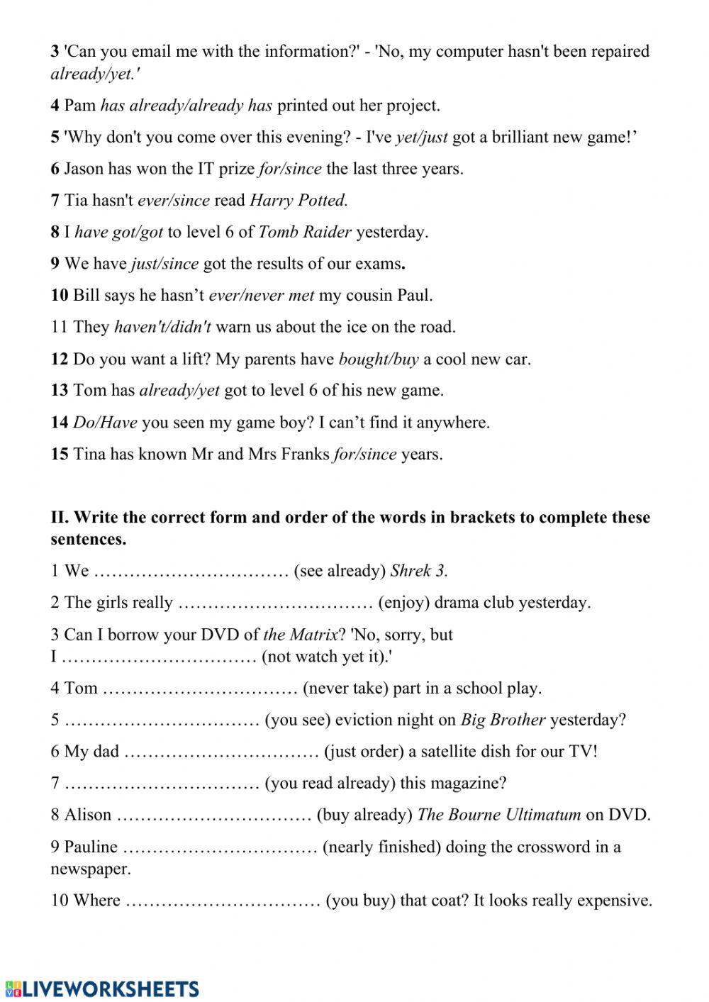 Past simple - Present perfect