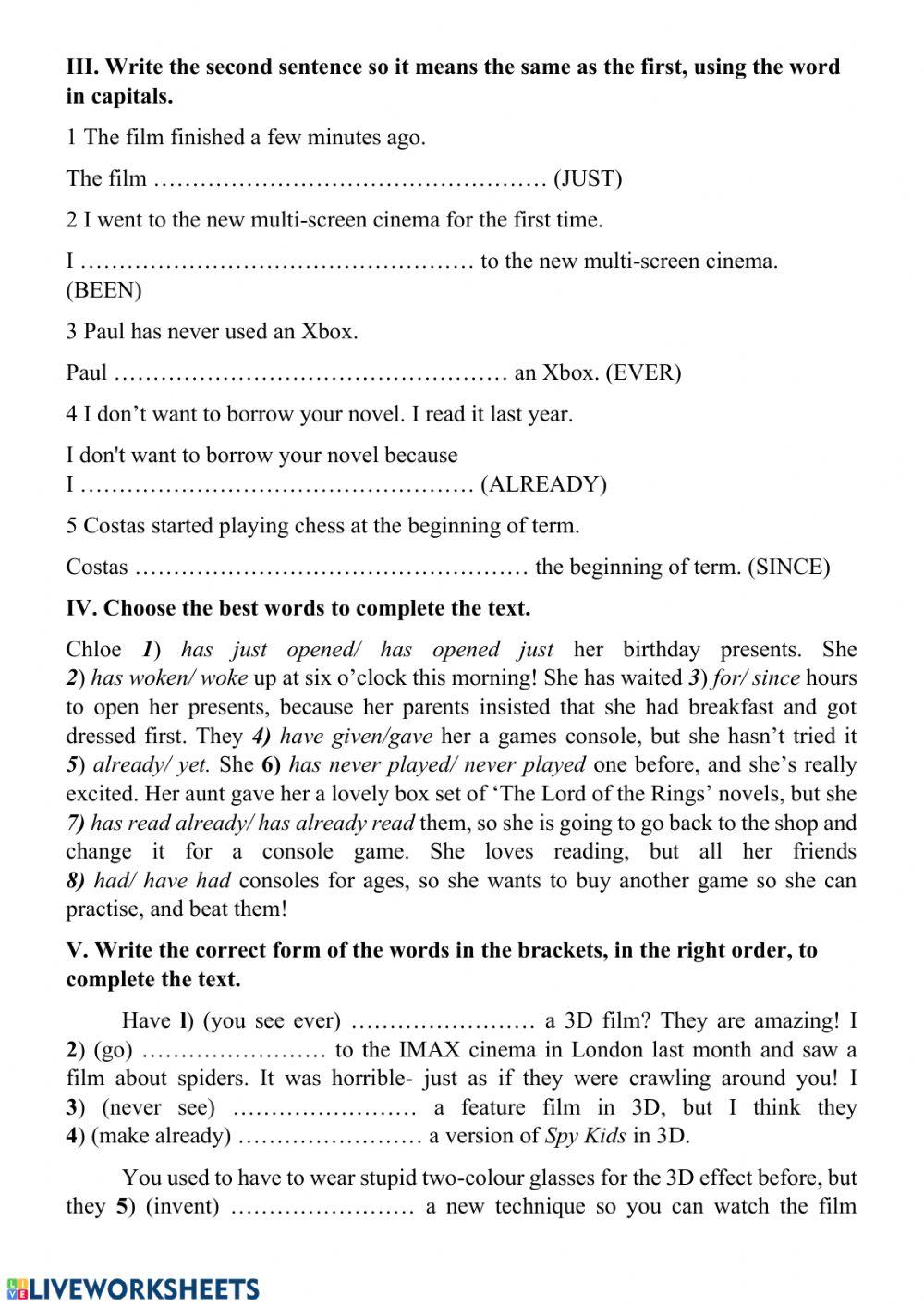 Past simple - Present perfect