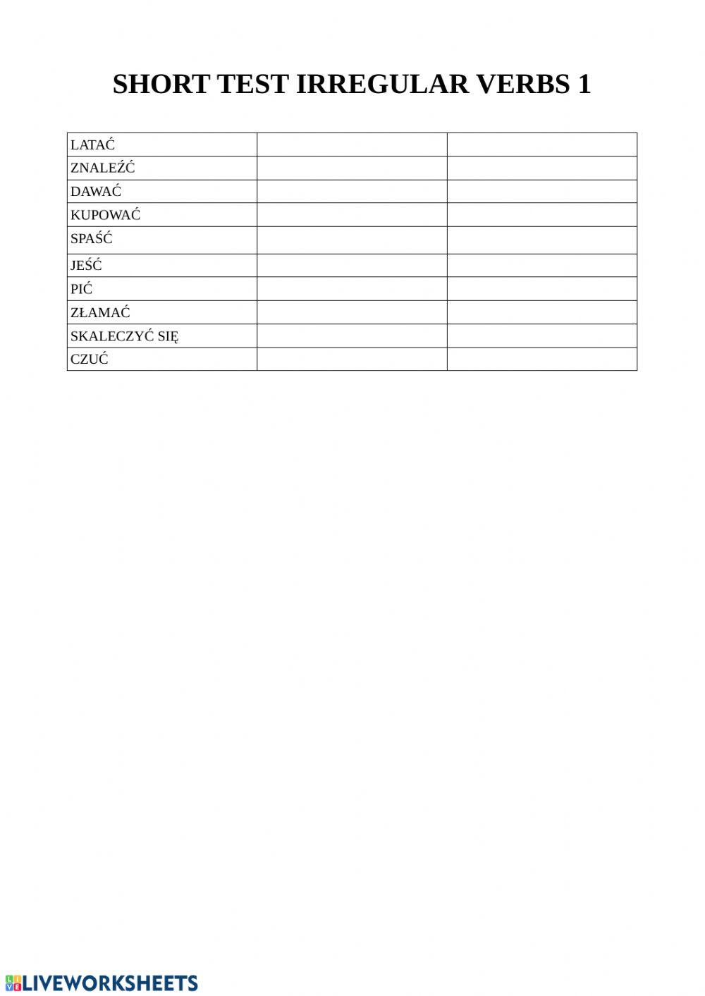 Short test  irregular verbs 1