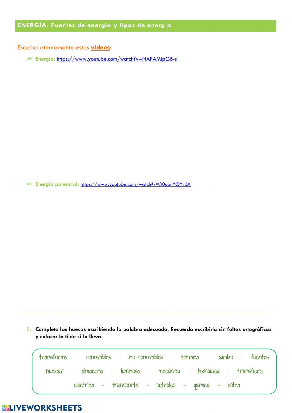 Energía. Fuentes y tipos de energía