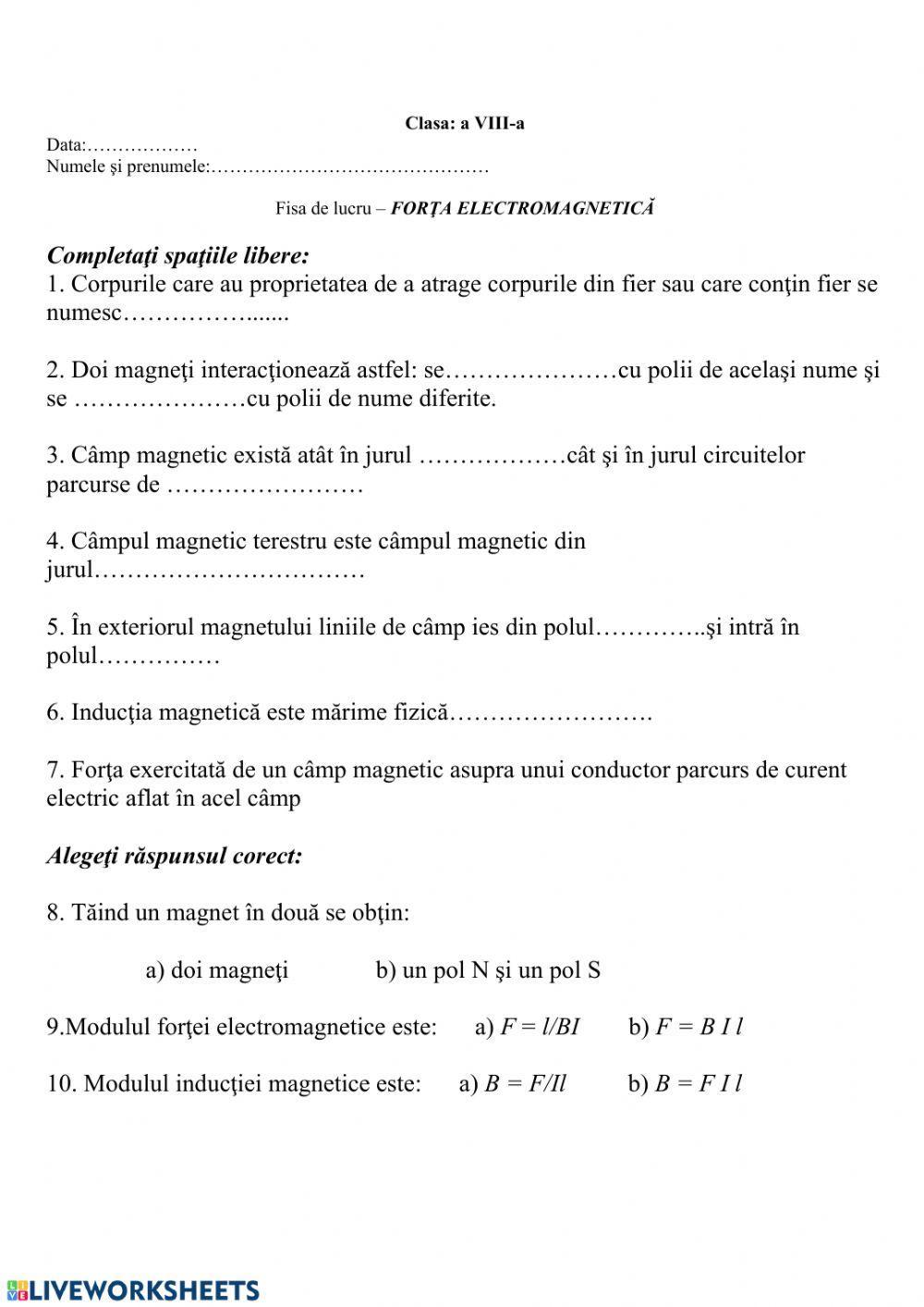 Forța electromagnetică Forța electromagnetică