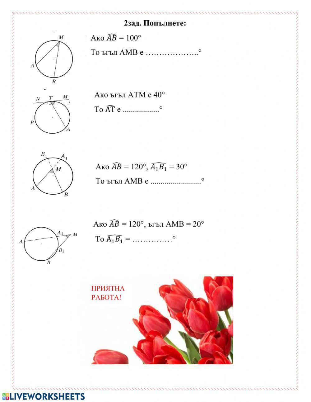 Окръжност и ъгли worksheet | Live Worksheets
