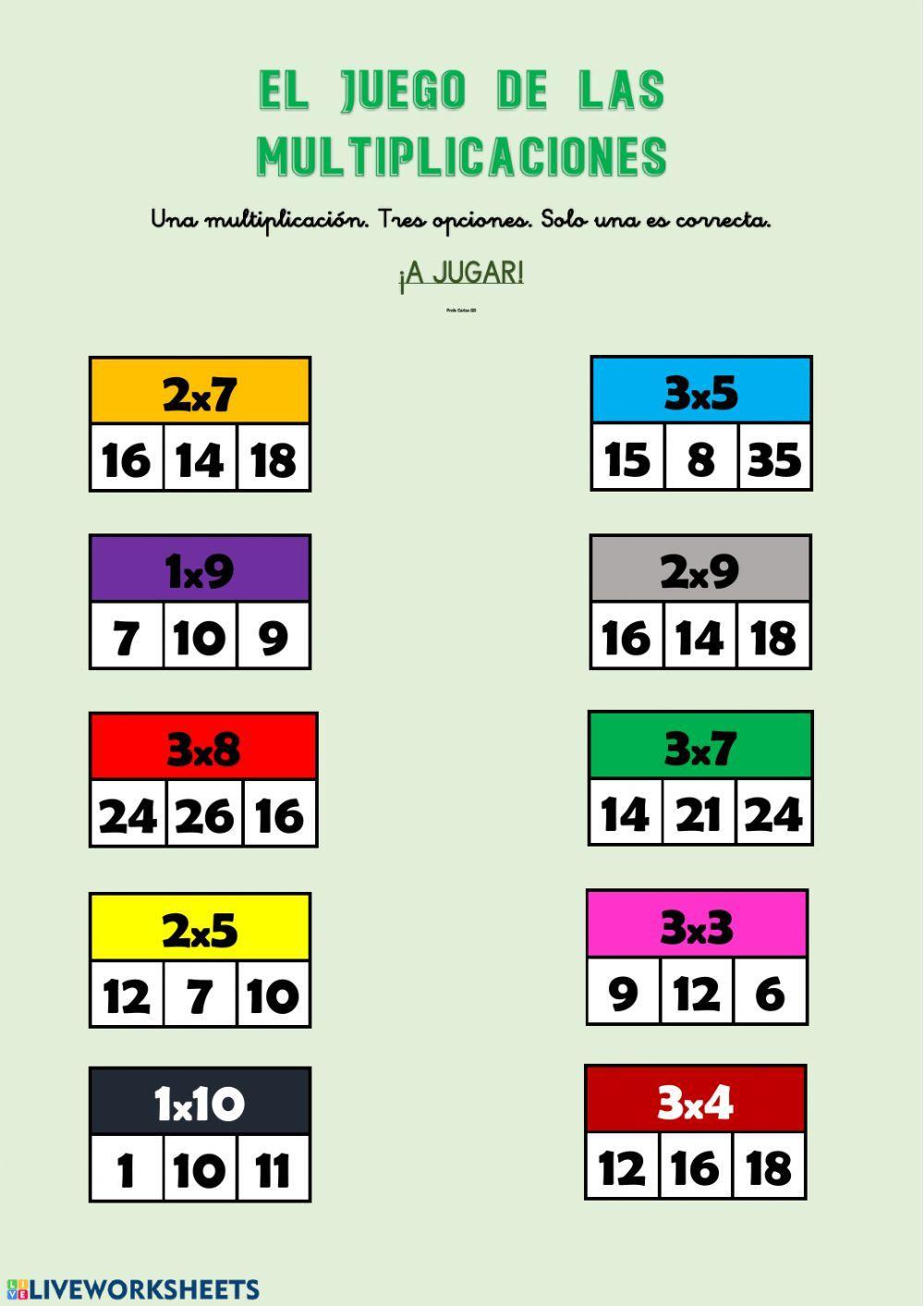El juego de las multiplicaciones (1,2,3) El juego de las multiplicaciones (1,2,3)