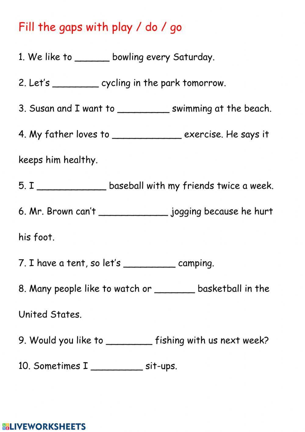 Hobbies play - do - go