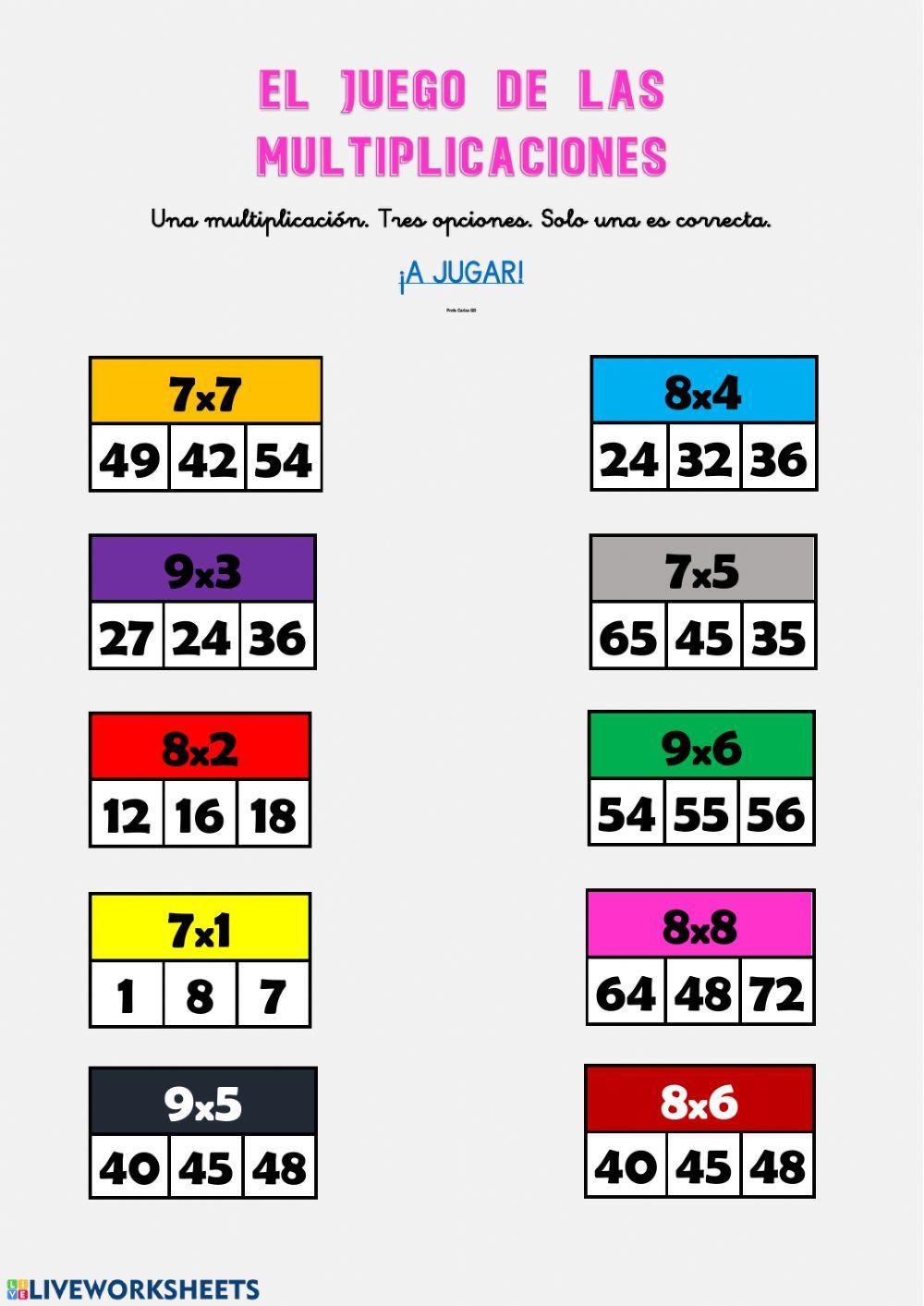 El juego de las multiplicaciones (7,8,9) El juego de las multiplicaciones (7,8,9)