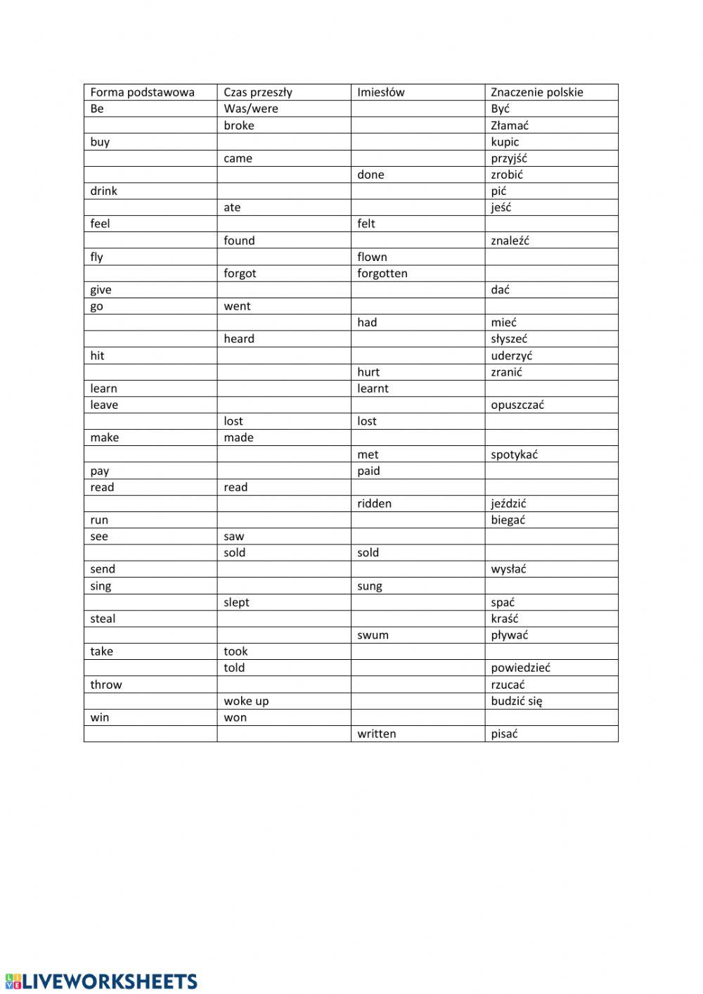 Irregular verbs