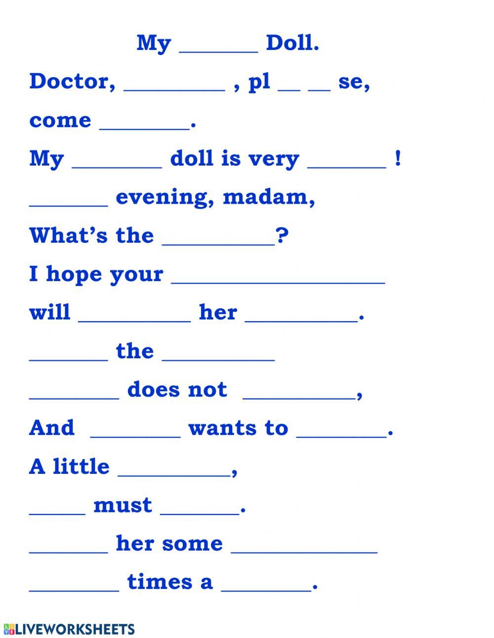 Poem MY SICK DOLL (write in the missing words)