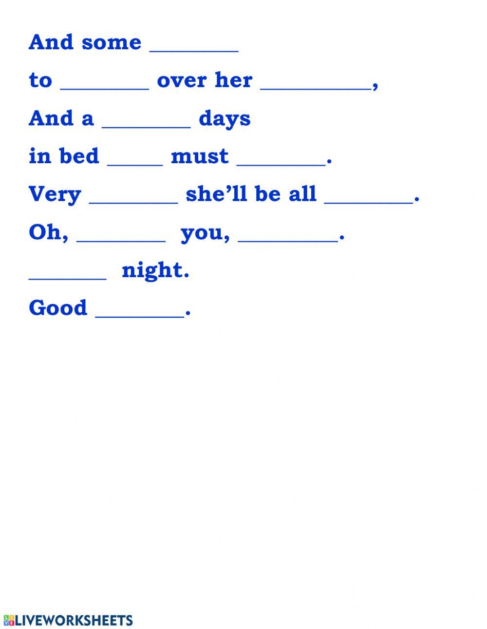 Poem MY SICK DOLL (write in the missing words)