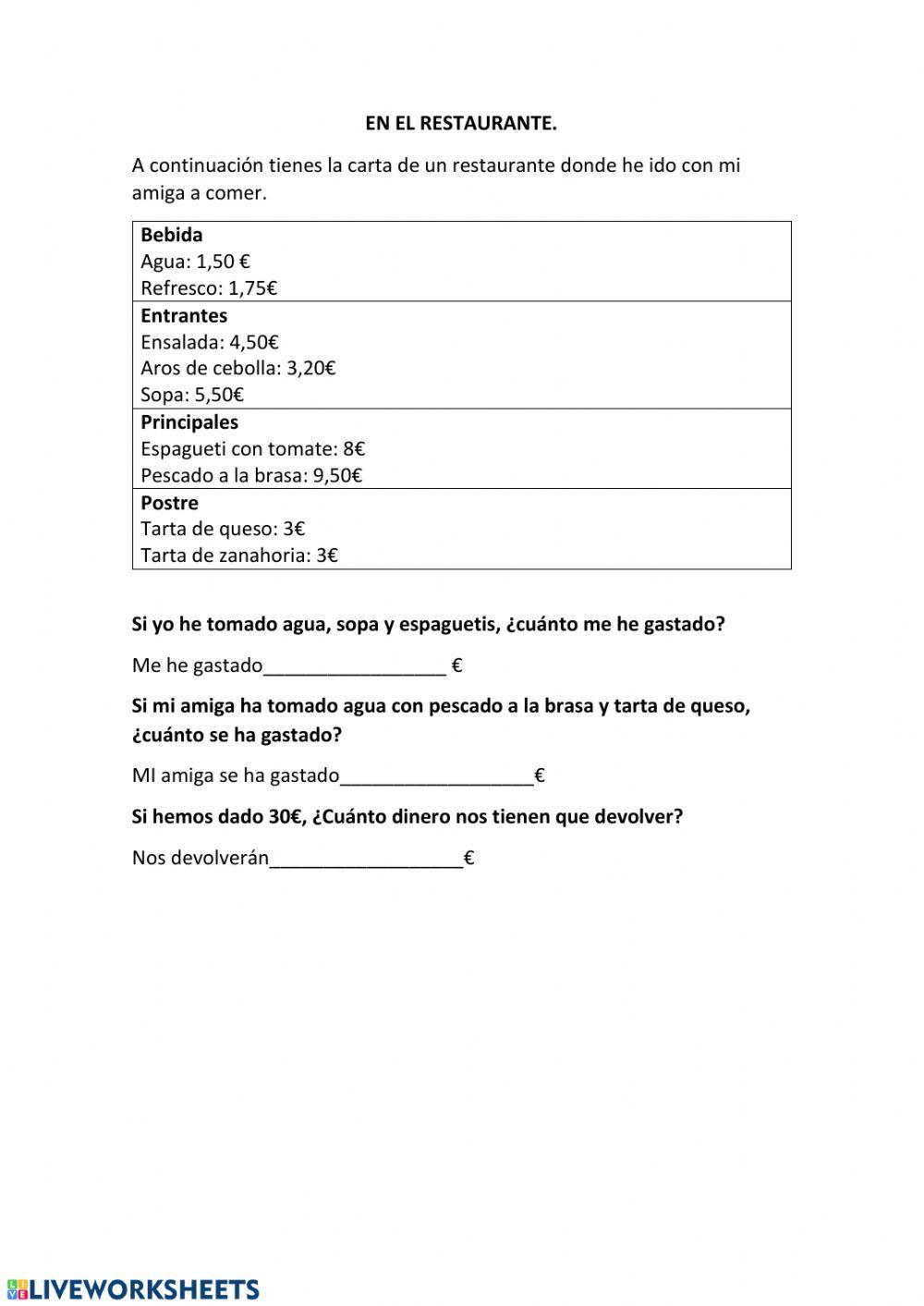 122401 En el restaurante aidelacruz LiveWorksheets