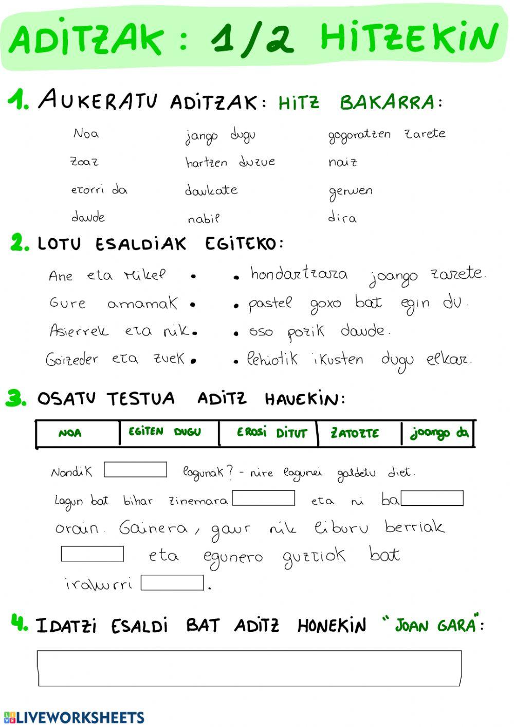 Aditzak 1-2 hitzekin