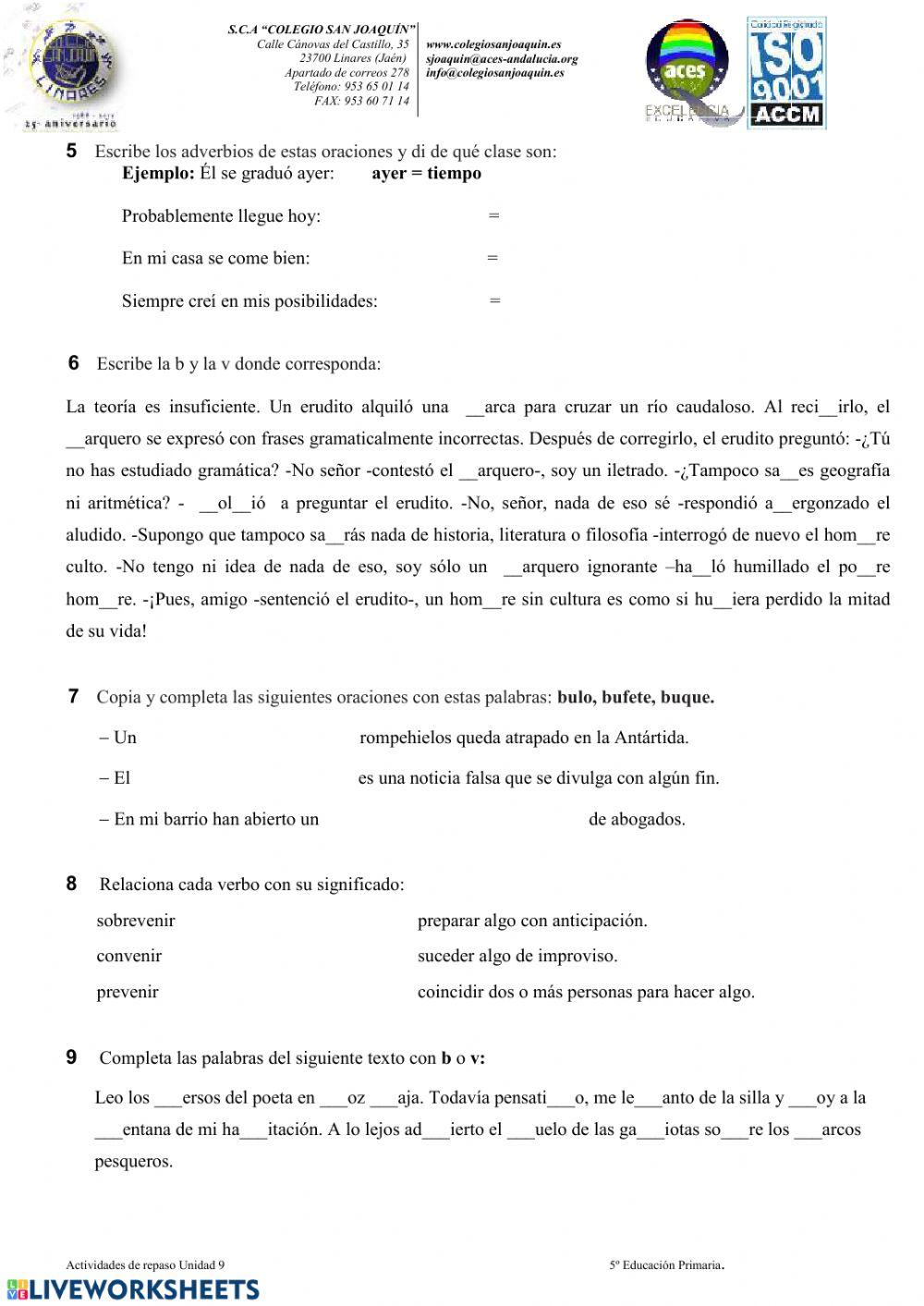 Repaso Unidad 9 Lengua