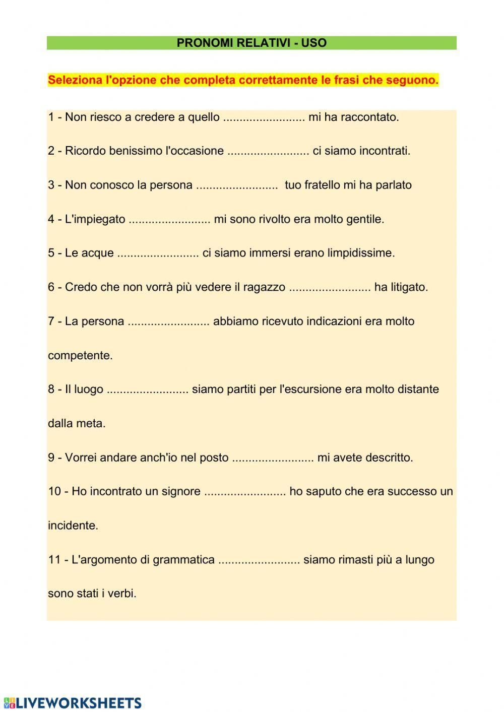 pronomi relativi uso