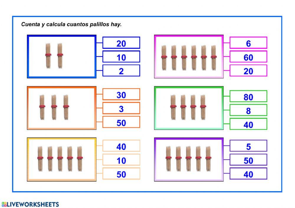 Decenas con palillos