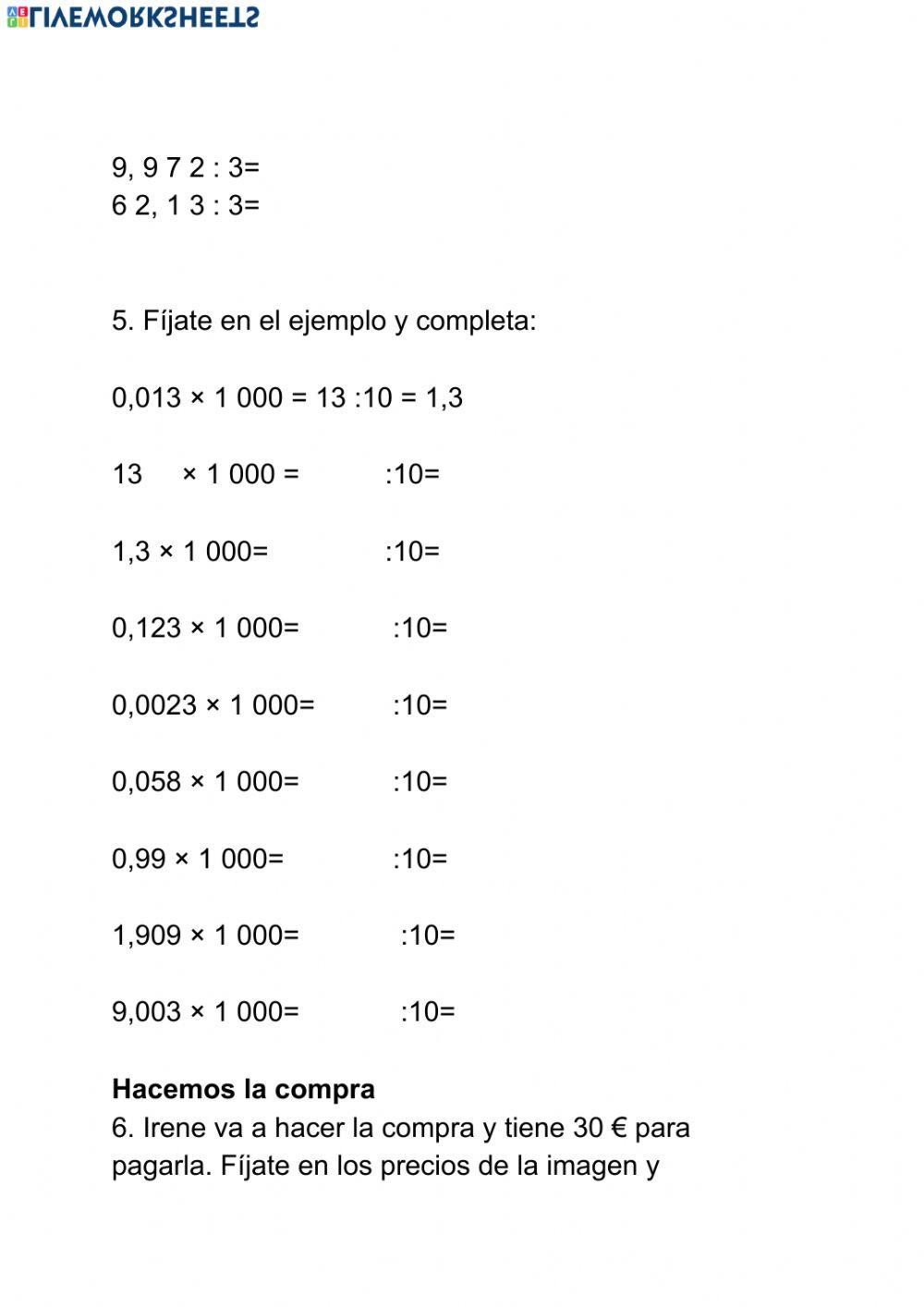 Operaciones con números decimales