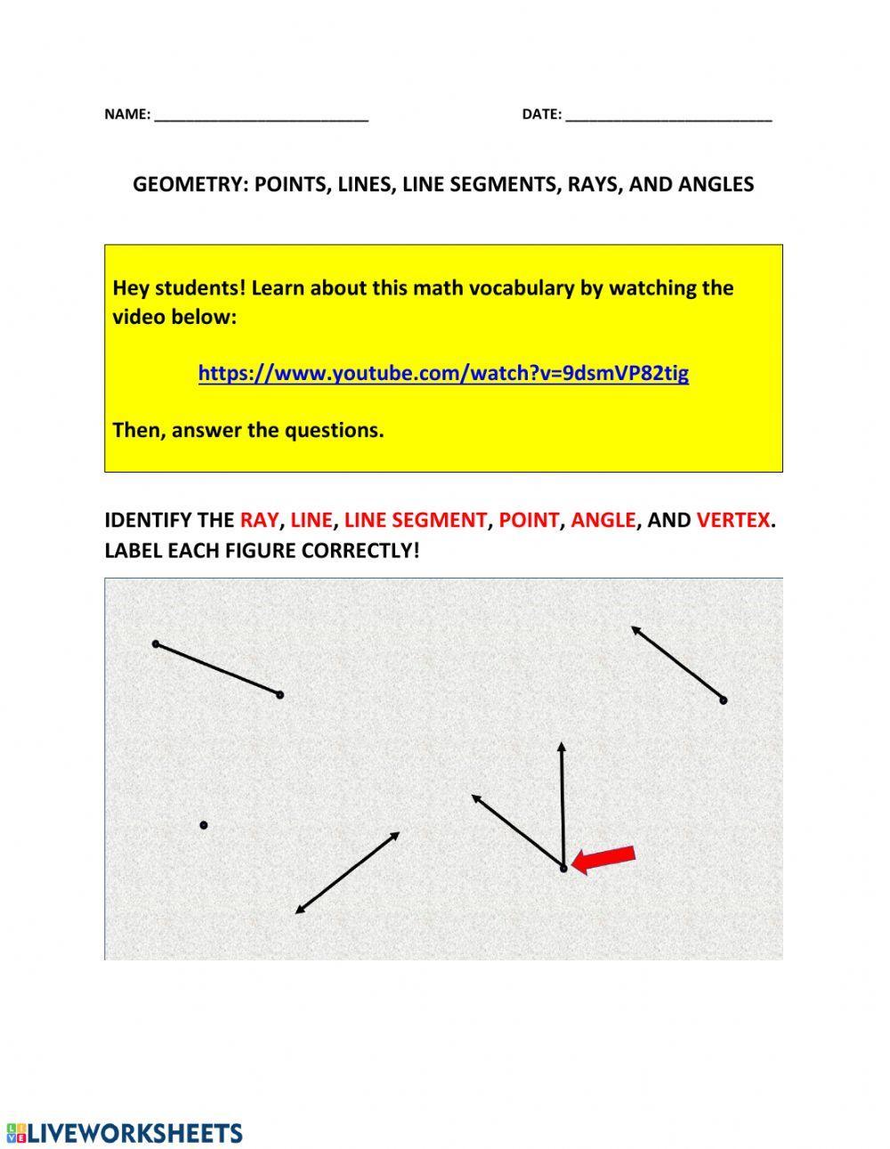 Geometry: points, lines, line segments, rays, and angles