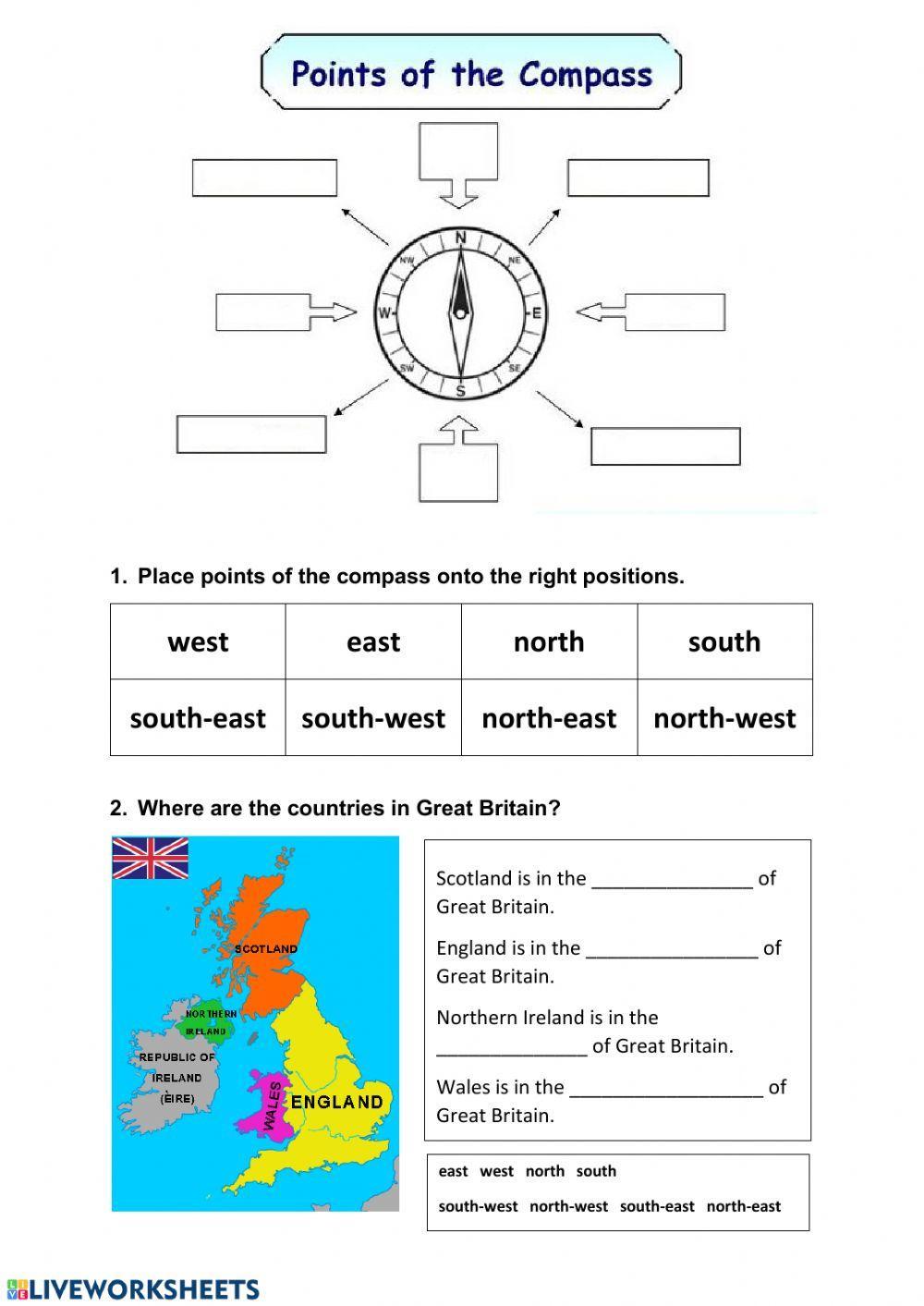 Points of the compass Ksenija100 Live Worksheets