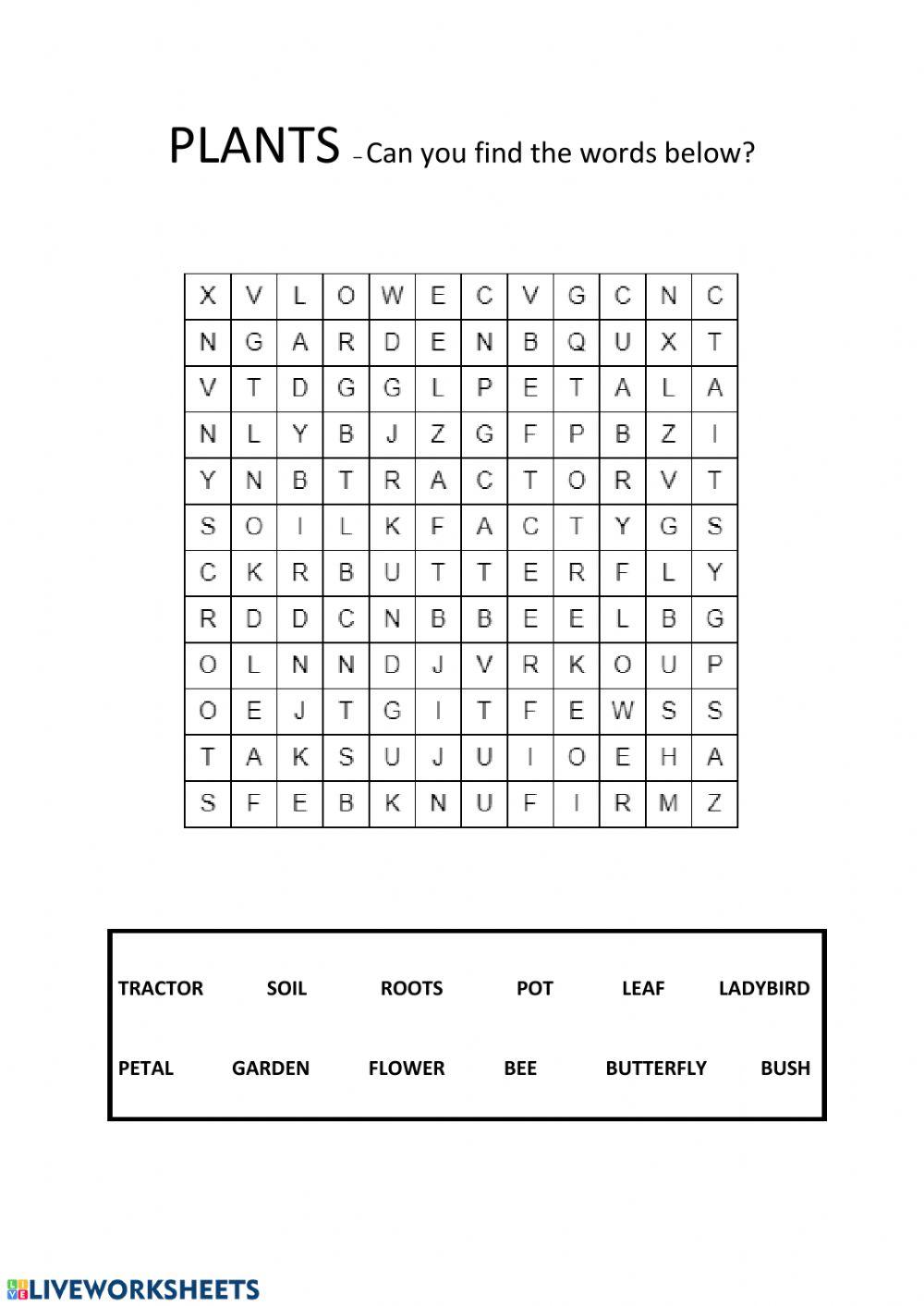 Plants wordsearch