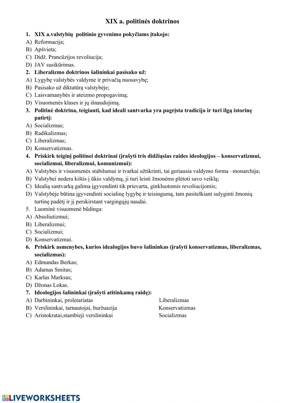 XIX a. politinės doktrinos, 9 kl.