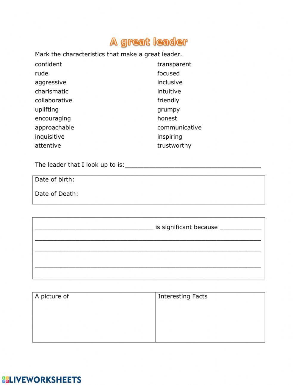 what-makes-a-good-leader-worksheet-live-worksheets
