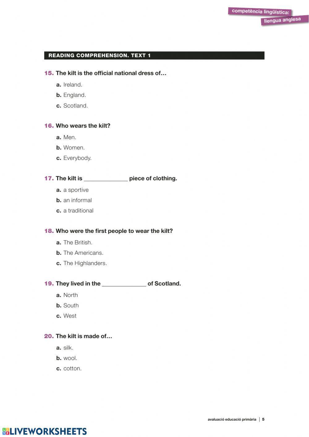 Reading comprehension 1 CCBB 2019