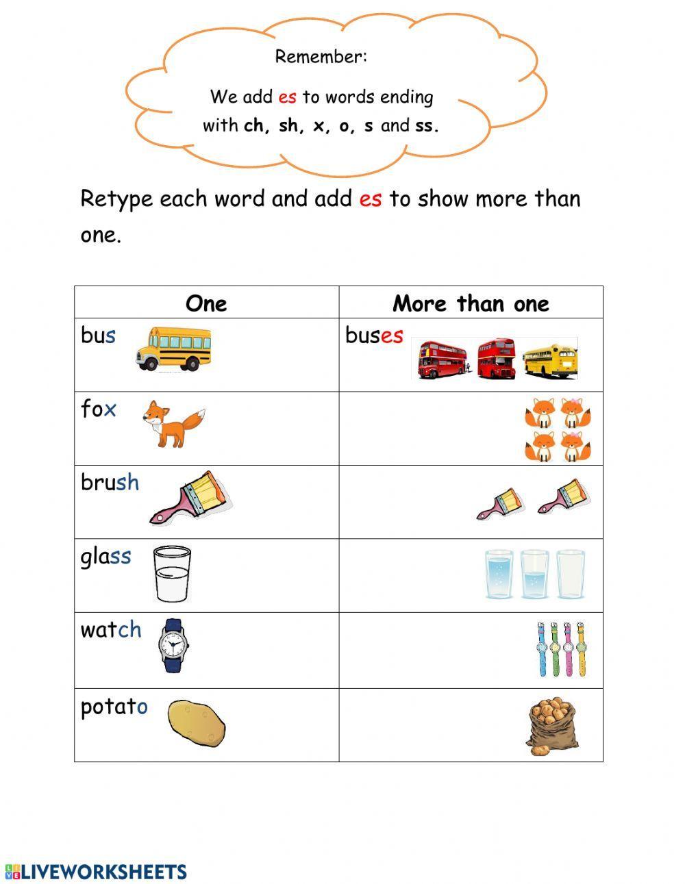 Plurals: Adding es