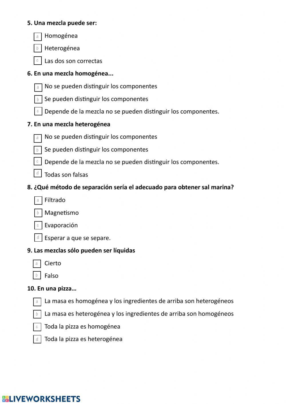 Mezclas y separaciones