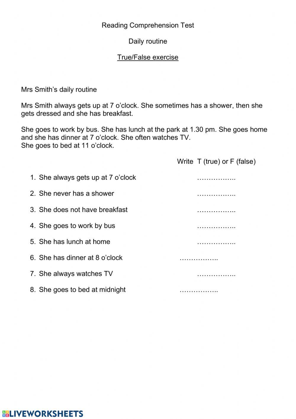 Mrs Smith's daily routine