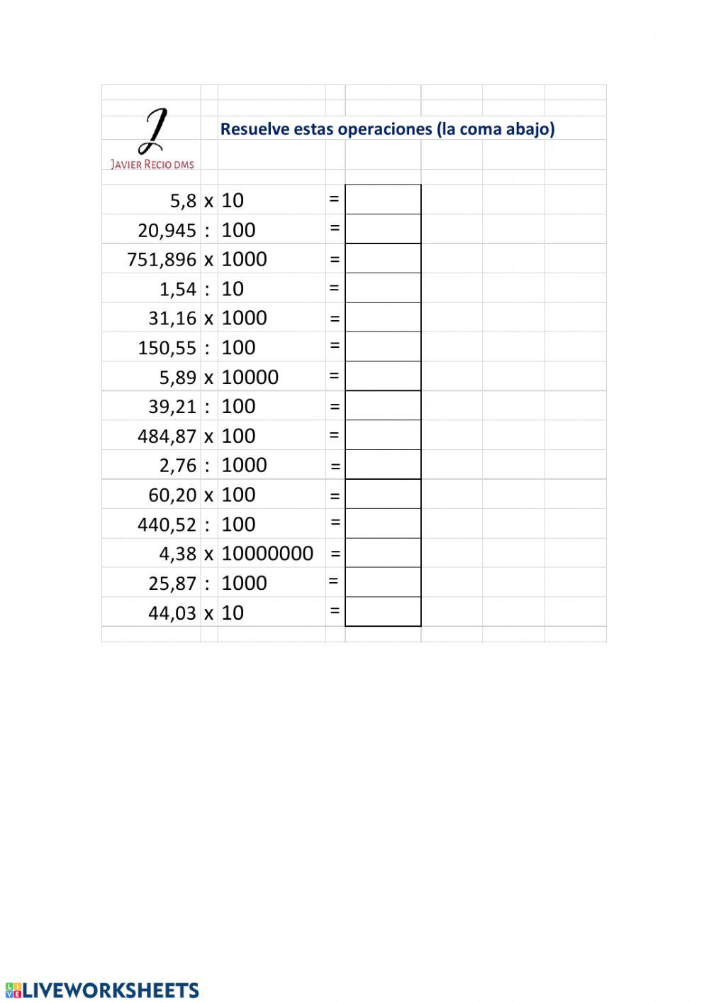 Operaciones con la unidad seguida de ceros