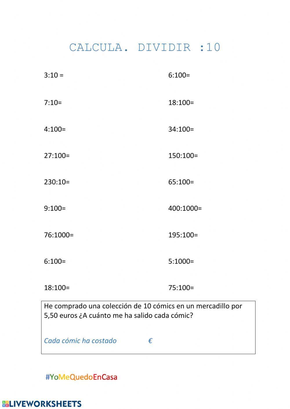Multiplicar y dividir x10, 100, 1000