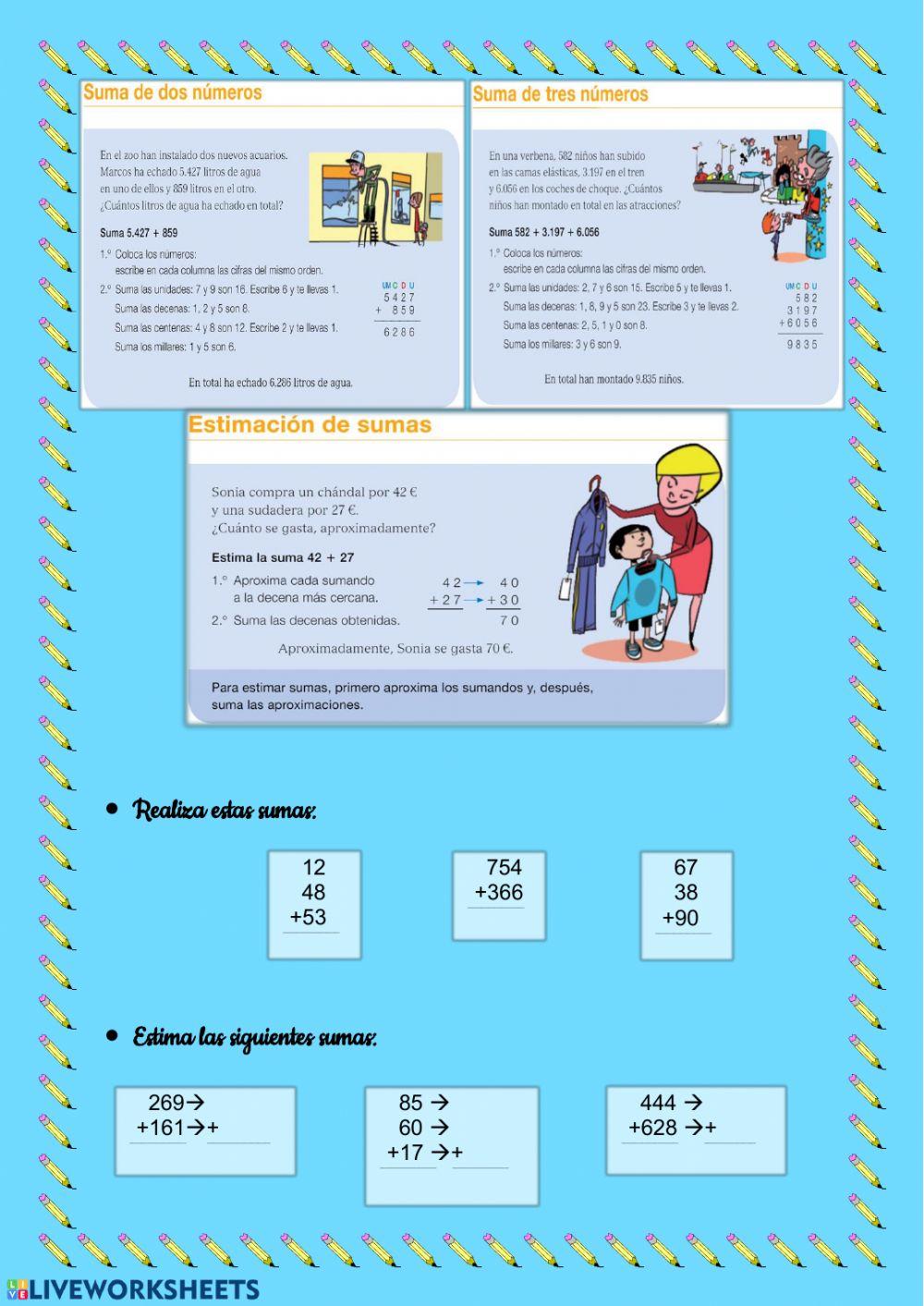 Sumas de 2 y 3 números