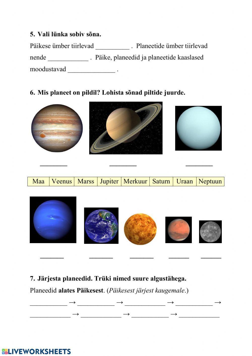 Päike ja planeedid (kordamine) Päike ja planeedid (kordamine)