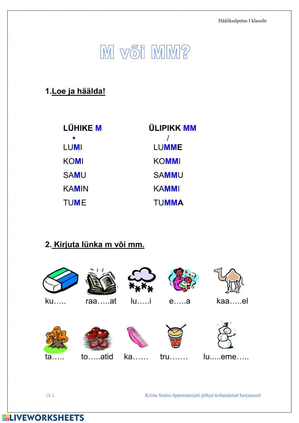 Suluta kaashäälik M - 1.klass