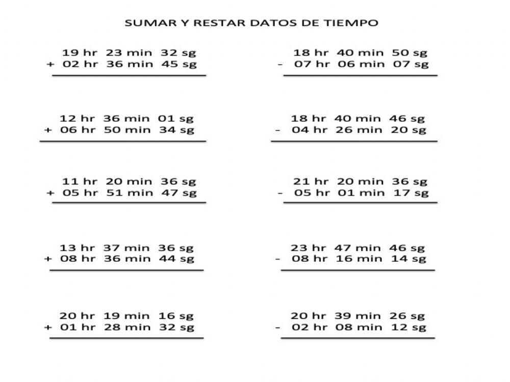 sumar y restar datos de tiempo sumar y restar datos de tiempo