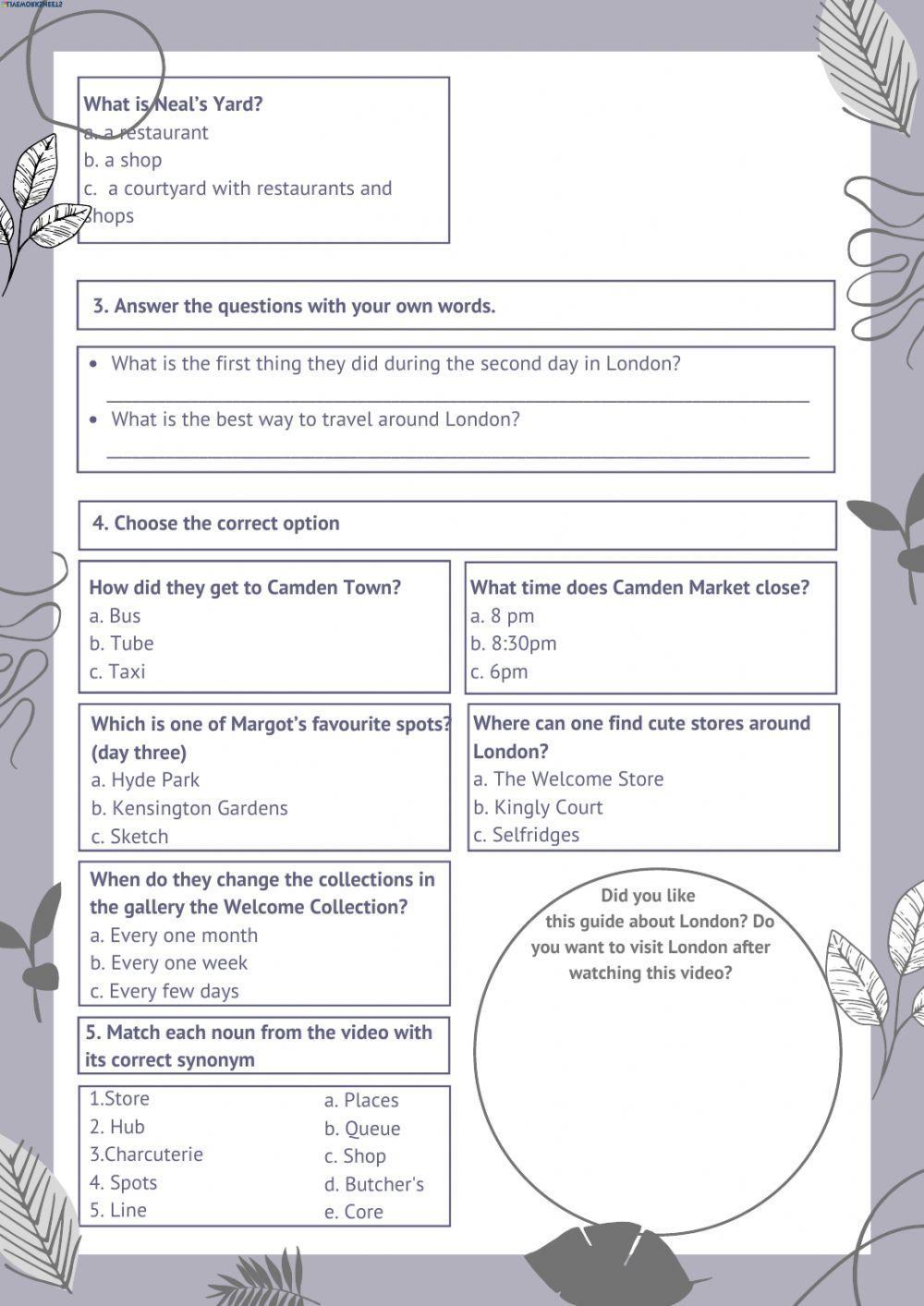 LISTENING ACTIVITY. THE LONDON WEEKENDER GUIDE