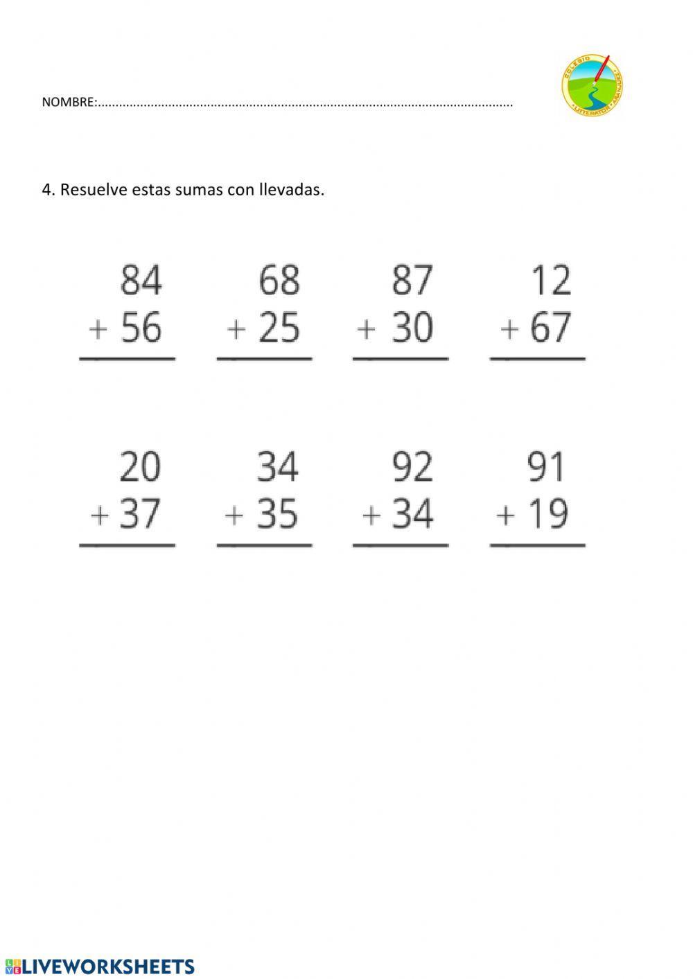 Ficha repaso 1º de primaria matemáticas
