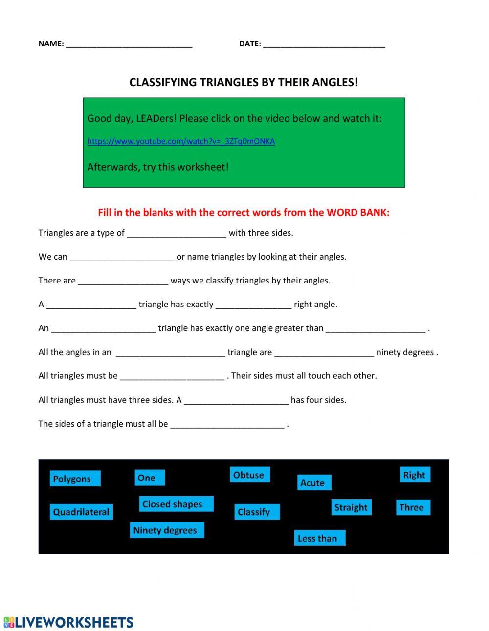 Classifying triangles by their angles