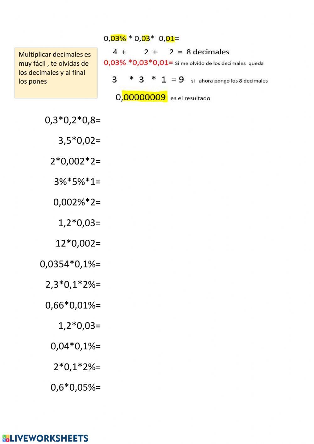 Multiplicar decimales