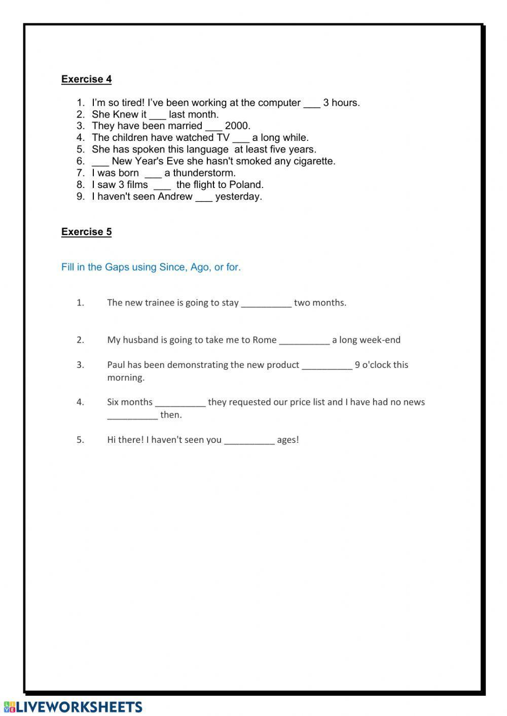 Since, for, during, ago