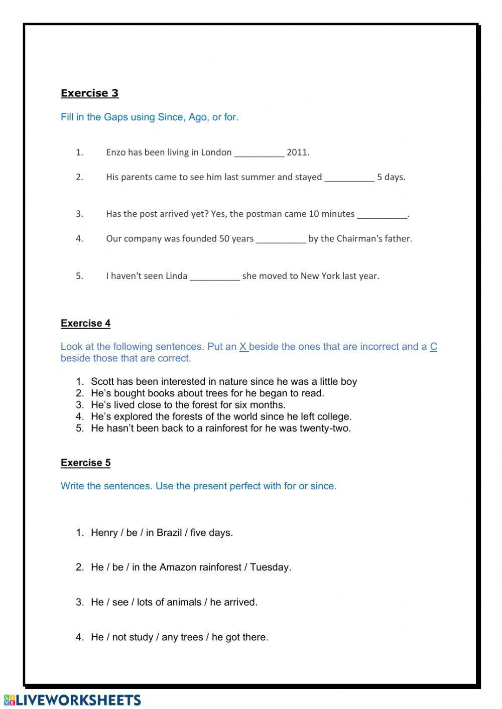 Since, for, during, ago