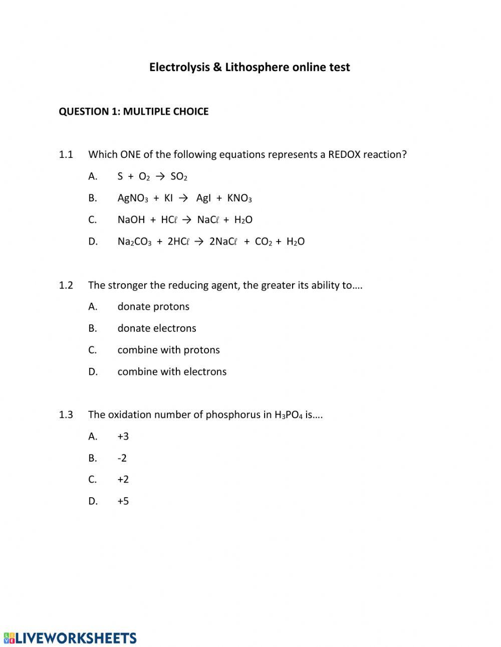 Electrolysis & Lithosphere