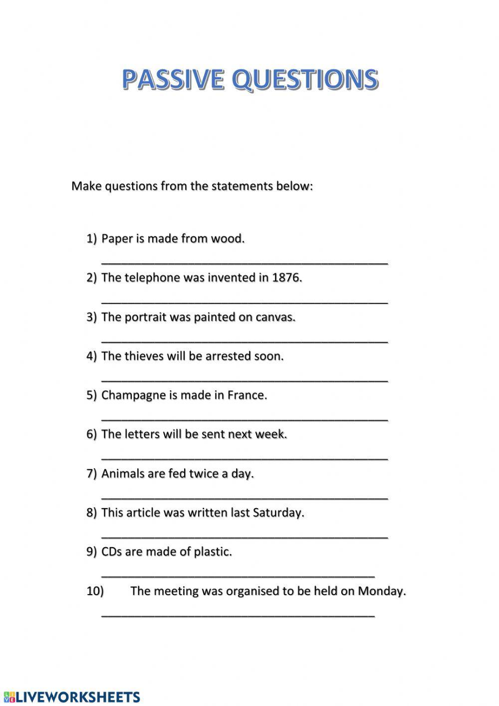 Passive questions (simple present, past and future)