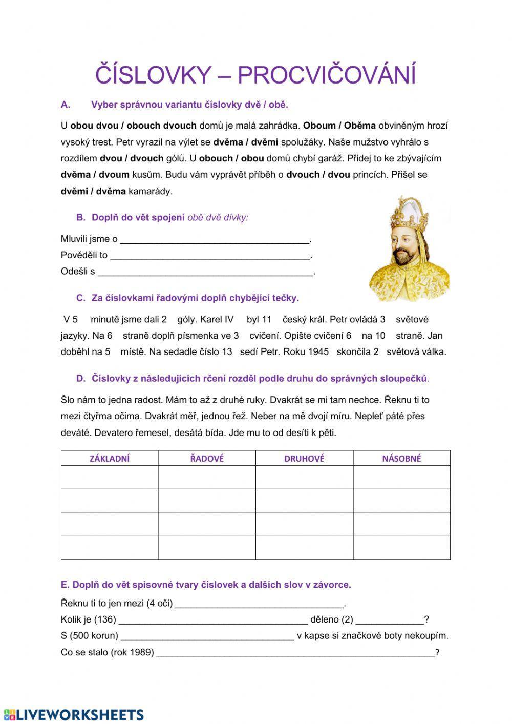 Číslovky - procvičování