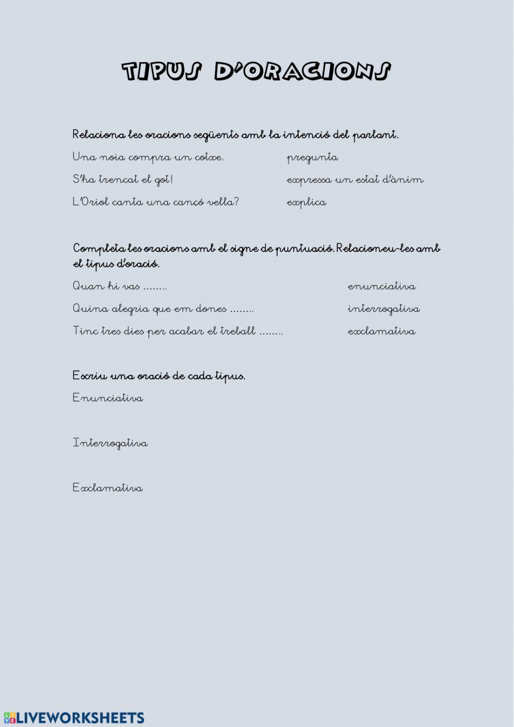Tipus d'oracions
