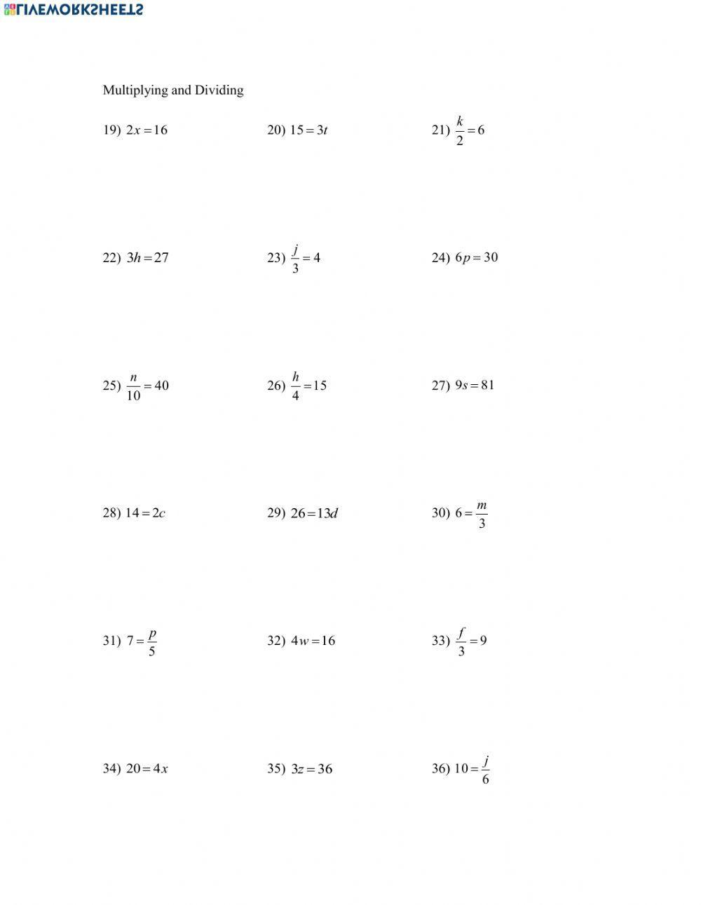 Mulitpying and dividing one step equations