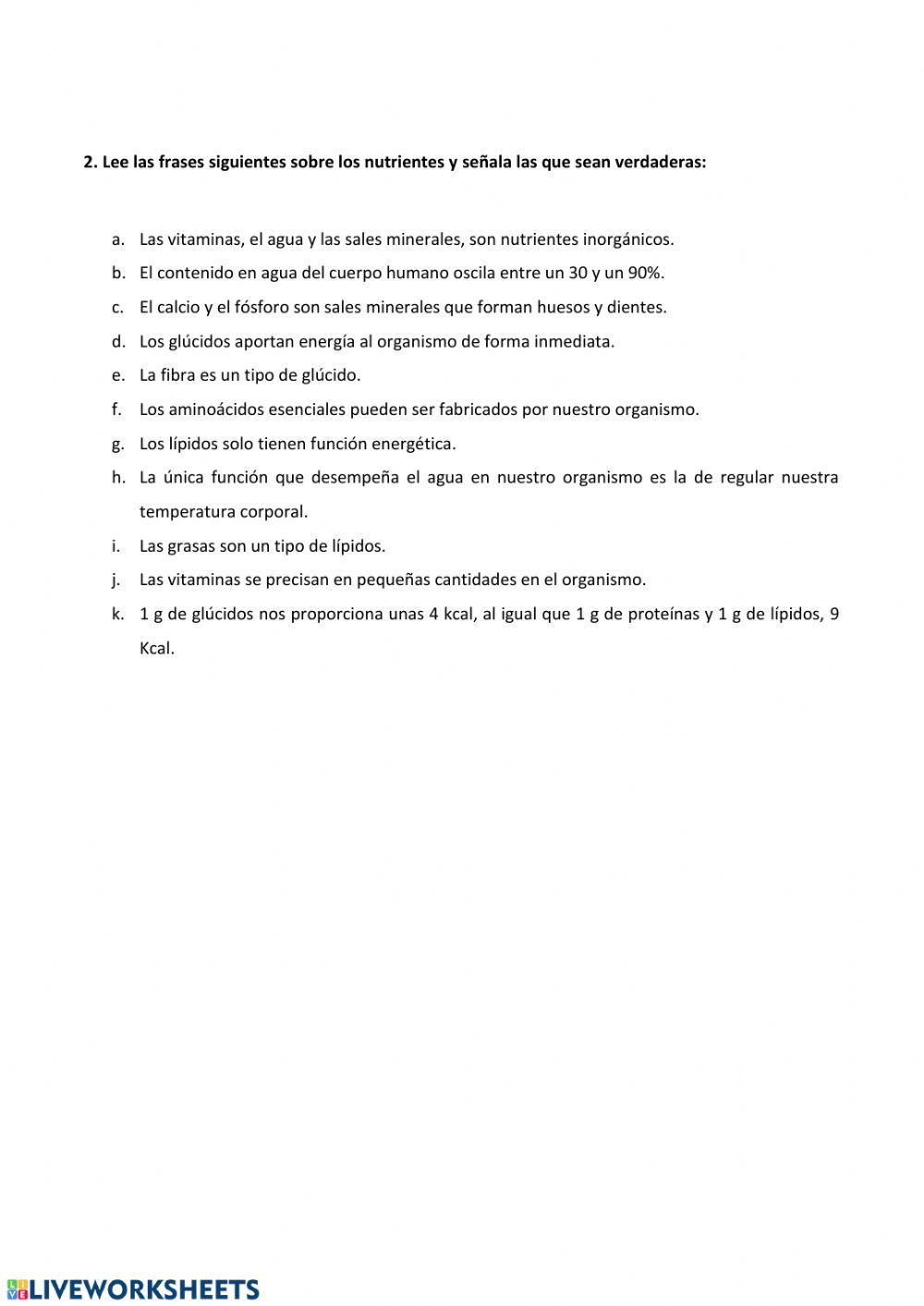 Los nutrientes y los alimentos