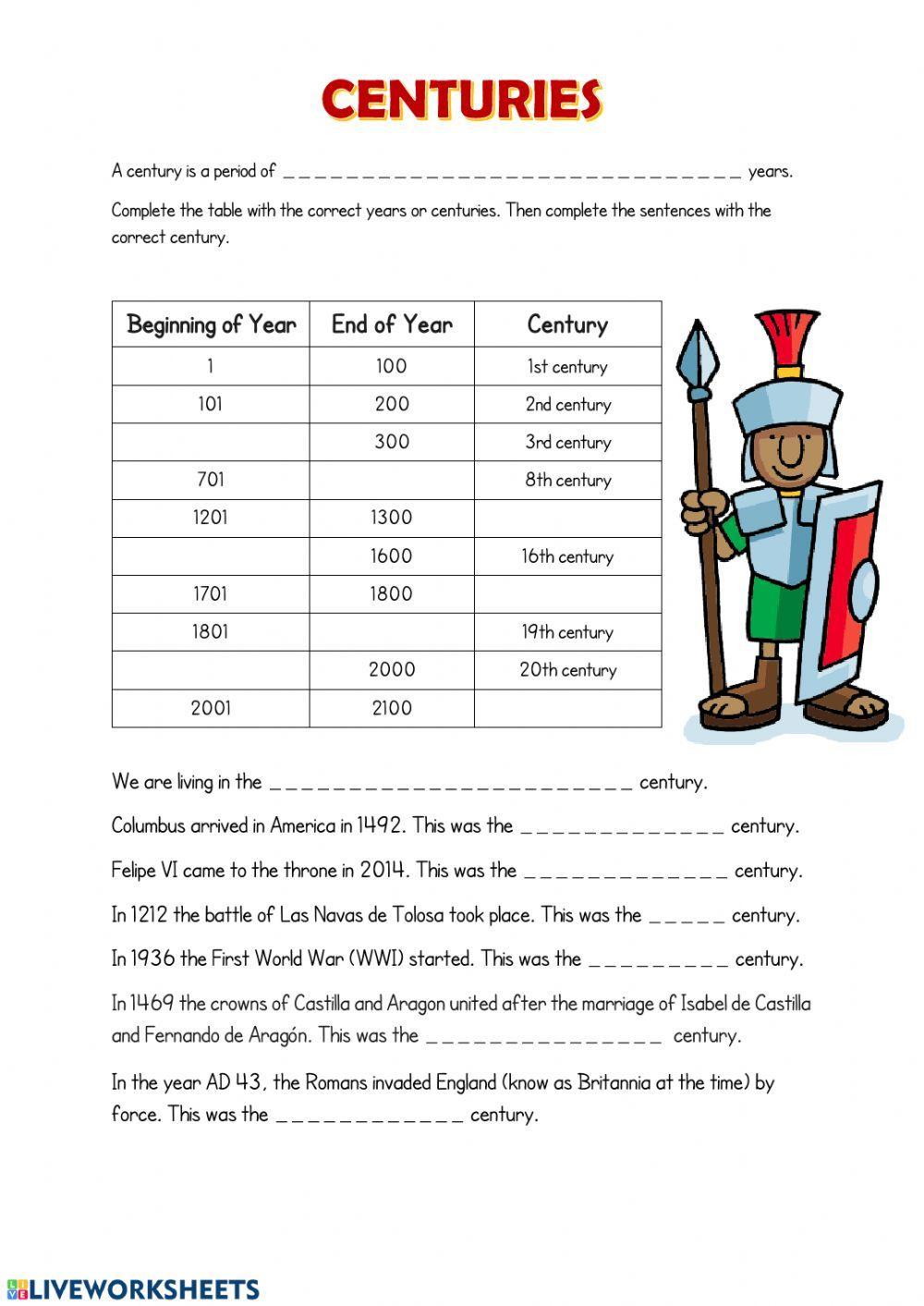 ROMAN NUMERALS AND CENTURIES