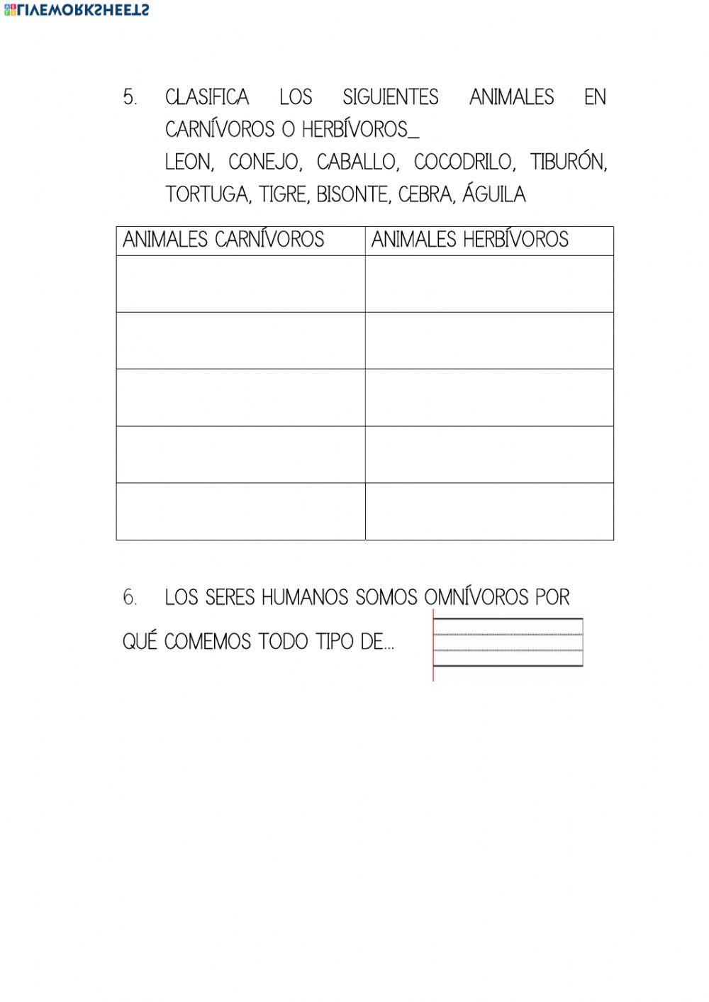 animales por tipo de alimentación mayúsculas