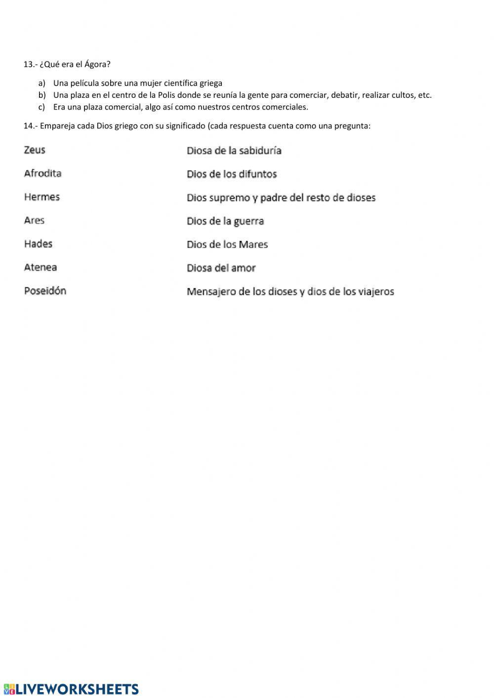 Cuestionario Antigua Grecia