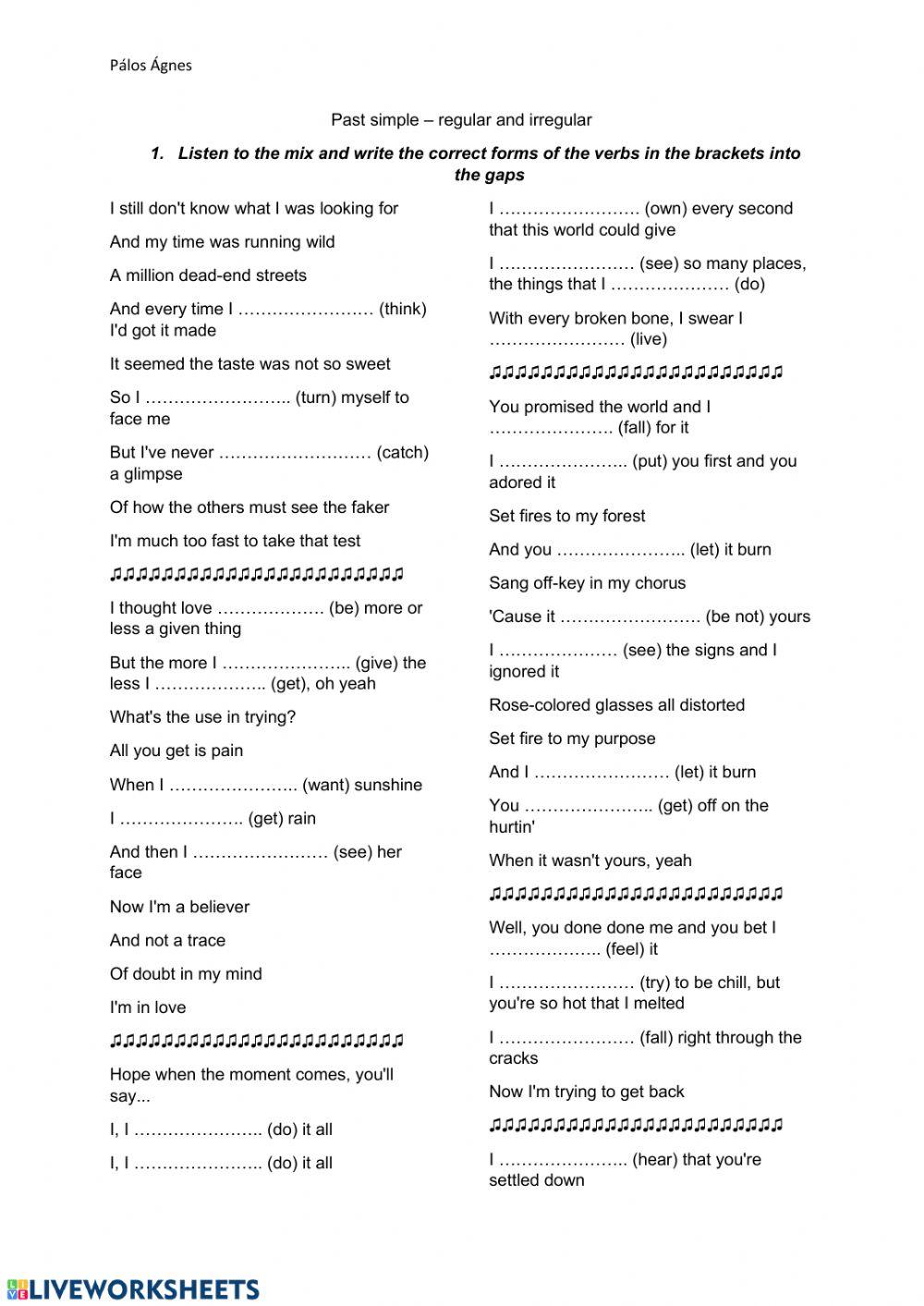 Past simple - regular and irregular verbs