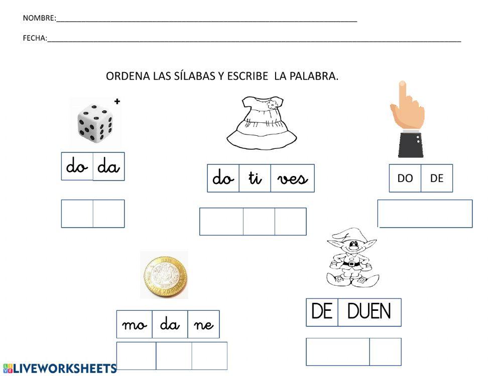 Ordenar sílabas Ordenar sílabas